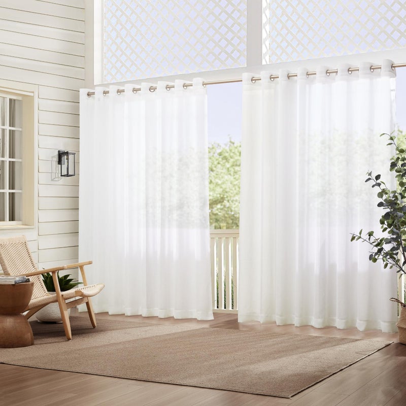 Elrene Home Fashions Carmen Sheer Extra-Wide Weatherproof Indoor/Outdoor Grommet Top Curtain Panel with Coordinating Tieback for Porch, Pergola, Patio, Deck, 114â€W x 95â€L, White - Image 2